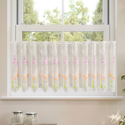 Nordivo Tendine Cucina,45x150cm Tende Da Cucina Corte,Tende Semitrasparenti Corte, Tende Trasparente Bianca,Tende Finestra Cucina,Tende Per Finestre Piccole,Tendine Finestra A Vetro Moderne(45x180cm)