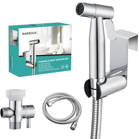 BARROCK Chrom-Hand-Bidet-Sprüher für Toilette, Edelstahl, Baby-Stoffwindel-Sprüh-Set, Badezimmer-WC-Bidet-Aufsatz-Set mit einstellbarem Wasserdruck zum Baden von Haustieren und für weibliche Wäsche