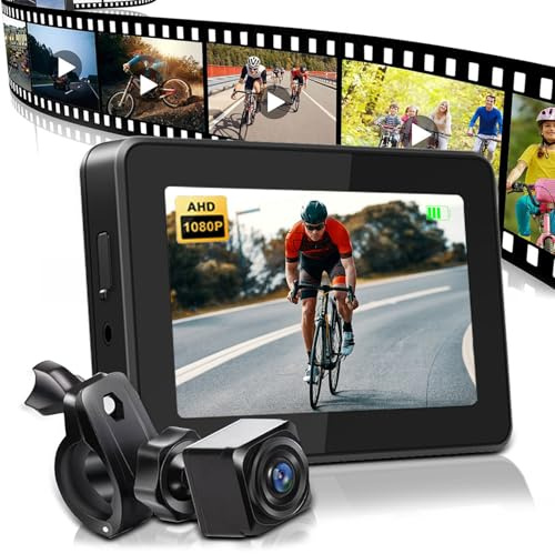 GFFEEL Fahrradspiegelkamera mit 130 ° Weitwinkel, 4,3 AHD 1080P Monitor Fahrradrückspiegel, Farb-Nachtsicht-Fahrradkamera für Lenker, Verstellbarer 360 ° Fahrradspiegel für E-Bike, Mountain, Rennrad