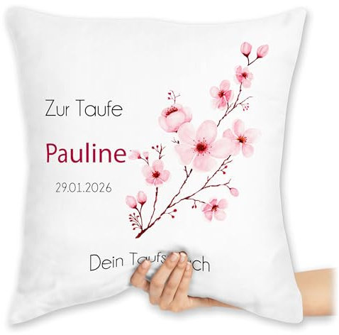 Kissen 40x40 Zierkissen - Zur Taufe mit individuellen Taufspruch | Geschenk zur Taufe Geschenke - 40 x 40 cm - Weiß - taufkissen konfirmation Taufe￼ taufgeschenke taufgeschenk personalisiertes