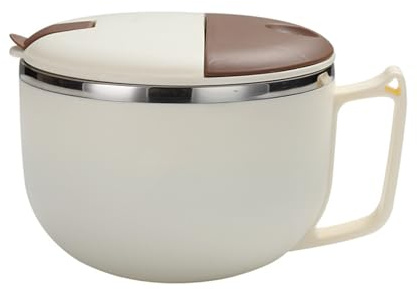 Ramen Schüssel mit Deckel, Edelstahl Ramen Bowl 1200 ML Instant Nudeln Schüssel Suppenschüssel, Auslaufsicher Nudelschale Brotdose Erwachsene Lunchbox Set mit Besteck und Griff für Büro (Beige)