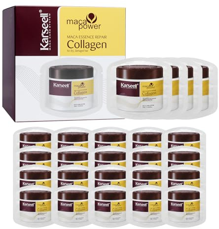 Karseell Colágeno Mascarilla Pelo 10ml x 24Pcs, Maca Esencia Aceite de Argán Reparación Profunda Mascarilla Capilar para Seco y Dañado el Cabello Todo Tipo de Cabellos