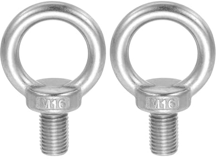 sourcing map Lifting Shoulder Eye Bolt M16 x 26 mm, 304 Stainless Steel Ring Shape Male Thread Eyebolt for Engineering Port Marine Hammocks Hanging Pack of 2