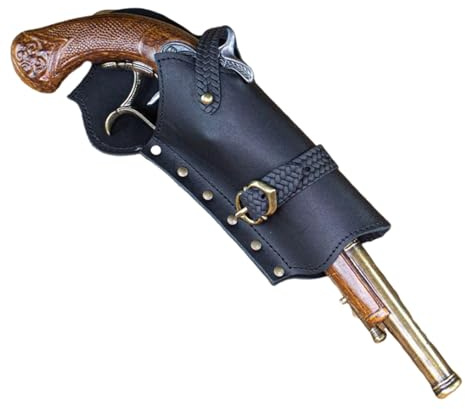 MDFCZXP Piraten Steinschloss Holster für Cosplay, Mittelalter Steampunk Leder Pistolenholster,Black Left,15cm