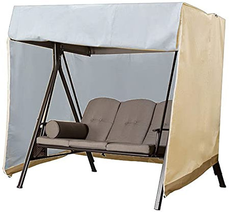 Toldo impermeable para columpio de 3 plazas, tela Oxford, resistente al viento, protección solar, banco de jardín, balancín, color beige, 220 x 125 x 170 cm