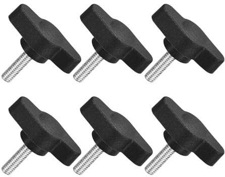 QUARKZMAN 6 Stück T-Flügelschraube mit Griffen M4 x 14mm Schwarz | Männliche Schraube Knopf 304 Edelstahl Rändelschraube Daumenschrauben-Griff 27mm Durchmesser