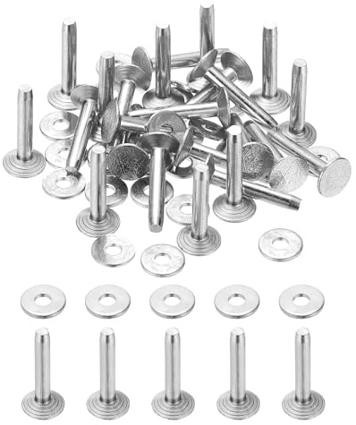 PATIKIL 9x3.3x19mm Rivets Et Rondelles En Cuir, 100 Ensembles Rivets Et Rondelles En Aluminium Attaches Métalliques Pour Travail Du Cuir, Ceintures, Portefeuilles, Colliers, Bricolage