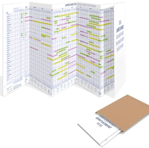 Yohmoe Urlaubsplaner 2026 Mitarbeiter faltbar, großer Jahresurlaubsplaner & Personal Urlaubsplaner, Urlaubskalender 2026 Mitarbeiter, Dienstplaner Wandkalender, Format 975x297 mm, 34 Mitarbeiter