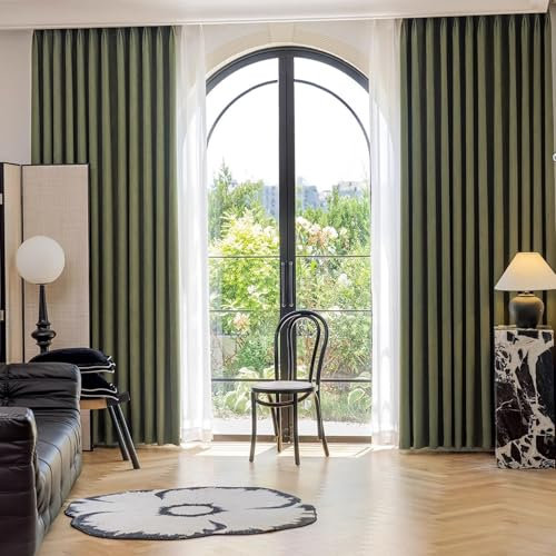 Mesnt Thermovorhang Hitzeschutz, Dunkelgrün 150x270cm Einfarbig Lichtblockierende Fenstervorhänge Thermisch isoliert, Ösen