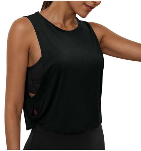 Gym Tops for Women UK Loose Basic Vest Sleeveless T-Shirts Athletic Tank Top Quick Dry Yoga Tees Workout Sports Tops for Fitness Running Walking Black