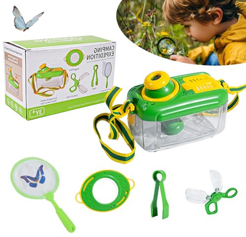 Kinder Insekten Sammelbox mit Einziehbares Lupe Junge Mädchen Insekt Viewer Box mit 360° Verstellbare Linse Draussen Forscherset für Kinder Pädagogisches Insektenjagd Set für Outdoor Abenteuer