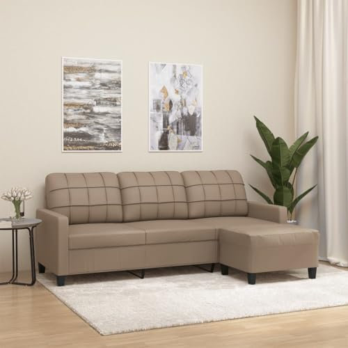MOBCANT 3-Sitzer-Sofa mit Hocker Cappuccino-Braun 180 cm Kunstleder Schlafcouch Couchgarnitur Modulares Sofa Polstergarnitur für Schlafzimmer Empfangsraum Büro Wohnung