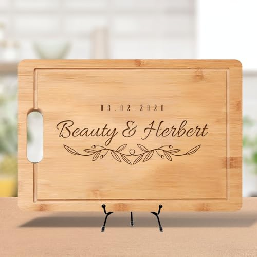 Planche à découper personnalisée en bambou - Cadeau de cuisine personnalisé pour couples, amis - Mariage, anniversaire, pendaison de crémaillère