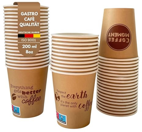 Cultimo 1000 Stück Coffee Moment Pappbecher 200ml (8oz) – To-Go Kaffeebecher 0,2 l – für heiße & kalte Getränke – stabil & auslaufsicher – Gastro & Café Qualität