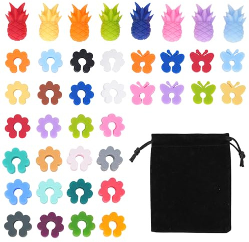 BATHRINS Glasmarkierer Silikon 40 Stück Glas Markierung Trinkgläser Wiederverwendbare Bunt Glasmarker Set für Party, Sektgläser, Cocktailglas, Bar, Hochzeit