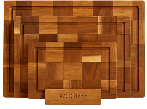 Lot de 3 planche a decouper bois en acacia massif avec son support – Planche à découper Bois épaisses de 2 cm pour viande légume et fromage – Un set de planche Élégant et Durable