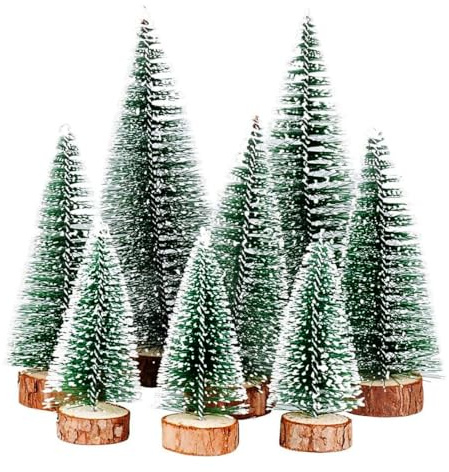 9 pièces Sapin de Noël artificiel, 3 tailles Sapin de Noël petit avec base en bois, Mini sapin de Noël vert, Sapin de Noël avec neige, décoration de Noël artificielle mini sapin de Noël, décoration de