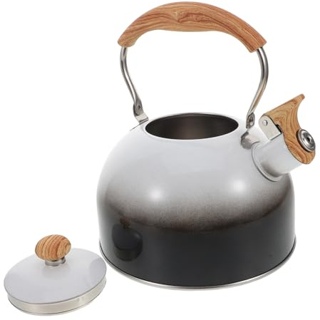 Bouilloire sifflante en acier inoxydable avec poignée en bois pour faire bouillir l'eau, poignée anti-brûlure, idéale pour le thé et le café, design minimaliste élégant