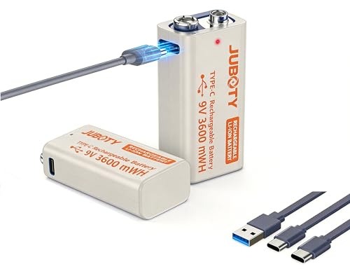 9V Battery Rechargeable 2026 Upgraded 9V Li-ion Batteries (2 Counts)- 3600mWh Longest Lasting, Leakproof, Ultra Performance, Perfect for Metal Detectors, Microphone, Toys, Multimeter, Talkie, Etc