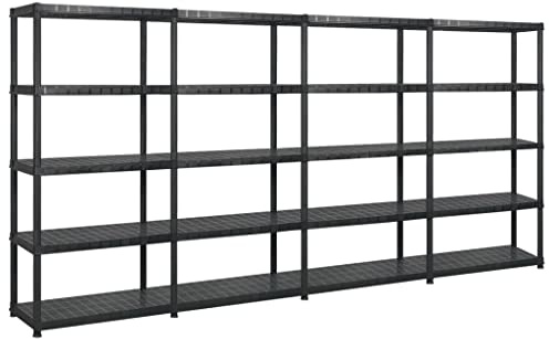 Mokuyary Lagerregal mit 5 Böden Schwarz 340x40x185 cm Kunststoff Kellerregal Lagerregal, Regal Werkstattregal für Wohnzimmer, Schlafzimmer, Küche