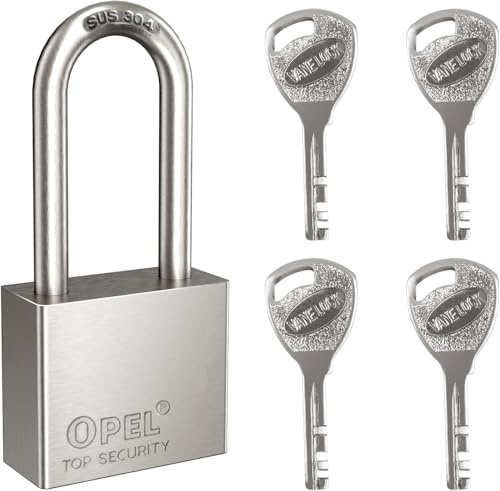304 Edelstahl Vorhängeschloss 30mm, Langer Bügelstärke 5mm, Anti-Sägen und Rostprävention, Vorhängeschloss mit 4 Schlüssel für Spind, Garagen, Garten Zäune, Werkzeugkisten, Fitnessstudio, Koffer