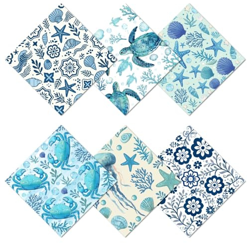 CREATCABIN 6Pcs Glasses Cleaning Cloth Microfiber Cleaning Cloths Reusable Thicken Soft Turtle Starfish Eyeglasses Cleaner Wipes Washable for Eyeglasses Laptops Phone Gift 6 x 6 Inch Marine Animals