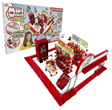 Bizak Mini World Playset Supermercado, Set de Juego Coleccionable con Mini Productos, Incluye 10 Accesorios Sorpresa, Carrito y Cesta, más de 200 Modelos para coleccionar, Desde 6 años (64504006)