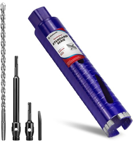 DaduoRi Extra lange Ø51mm x 220mm Länge Diamantbohrkrone – Kernbohrer mit M22 Gewinde, inkl. 2 SDS Plus Verlängerungen (240mm & 110mm) für tiefe Bohrungen in Beton, Mauerwerk, Kalksandstein