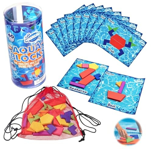 BRTNUP Underwater Puzzle Pool Game, Seek and Splash Pool Game | Fun Underwater Swimming Pool Game with 40 Acrylic Tiles&18 Challenge Cards, Pool Diving Game for Swimming Training&Family Fun