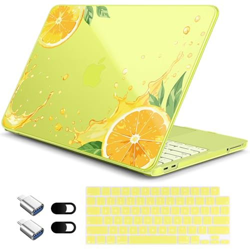 Loyrina for MacBook Neo 13 Inch Case 2026 Release Model A3404, Fresh Aesthetic 1.2 mm Ultra Slim Hard Shell Cover, 6-in-1 Laptop Accessories Bundle for Women Girls, Orange Splash
