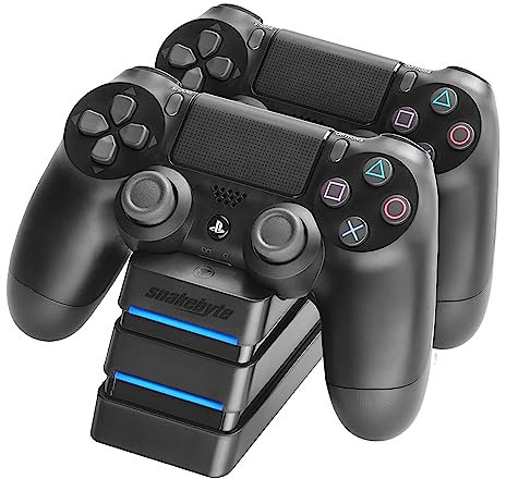 snakebyte PS4 TWIN:CHARGE 4 – schwarz – Ladestation für PlayStation 4/ PS4 Slim / PS4 Pro Dualshock 4 Controller, Docking Station für 2 Gamepads inkl. MICRO USB Kabel, LED-Ladezustandanzeige