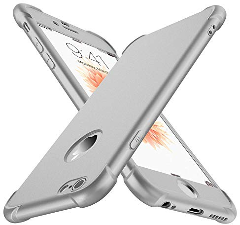 ORETECH Compatibile con Cover iPhone 6 e 6s, [2X Pellicola Protettiva Vetro Temperato]360 Antiurto 2 in 1 Ultra Sottile Gomma Hard PC TPU Silicone Anti Graffio Custodia per iPhone 6 e 6s Cover-Argento