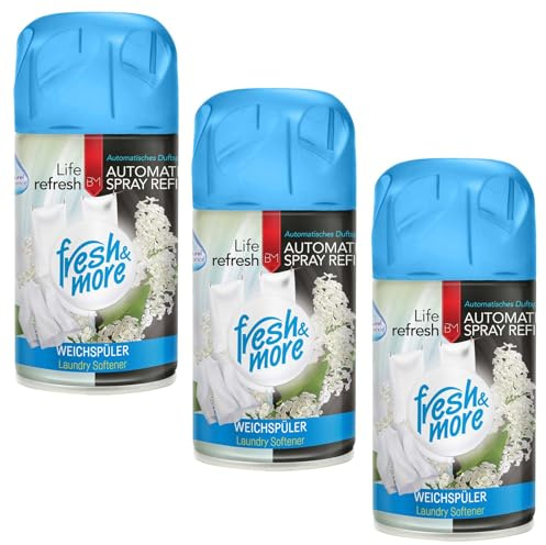 Fresh & More Lufterfrischer Nachfüller Weichspüler 250ml (3er Pack) | Raumduft-Spray-Nachfüller, kompatibel mit Freshmatic Max, sauber-frischer Wäscheduft