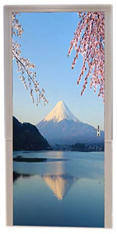 A.Monamour Türtapeten Selbstklebend 3D Mount Fuji Mit Kirschblüten-Ansicht Von Japan Lake Kawaguchiko Naturlandschaft Türtapete Türposter Tapete 77x200cm