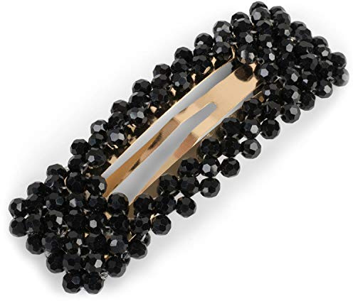 styleBREAKER Damen Haarspange Kunststoff Perlen Clipverschluss, Schwarz | Rechteckige Form, 8x2,7 cm Maß, stabile Metall-Mechanik für sicheren Halt von feinem Haar, im Lagenlook oder einzeln nutzbar.