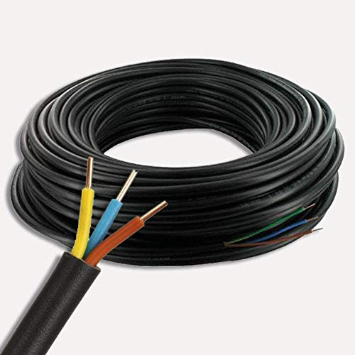 20 m de Câble électrique basse tension 3G1.5 / RO2V - utilisation intérieur/extérieur - rouleau/couronne de câble noir - longueur au choix 1m, 5m (20m)