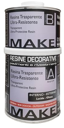 MAKE DESIGN FOR YOU | Resina Ultra Resistente, 1 litro, Trasparente Lucida, Base Solvente, Bicomponente. Per proteggere superfici Esterne o a contatto prolungato con Acqua, Made in Italy.