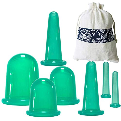 Set di 7 coppette in silicone, per massaggio viso e corpo, con sacchetto di immagazzinaggio per muscoli, nervi, dolori articolari e massaggio blaster cellulite, verde