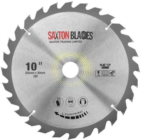 Saxton Flat Top TCT Circular Saw Blade 255mm x 28T x 30mm Bore + rings fits Bosch Makita etc