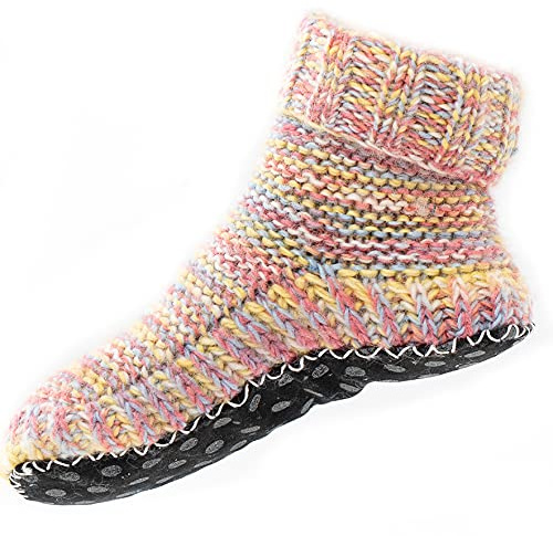 Tibetan Socks Pantofole in lana lavorata a mano Bootie con suola antiscivolo, Colore: rosa., 43 EU