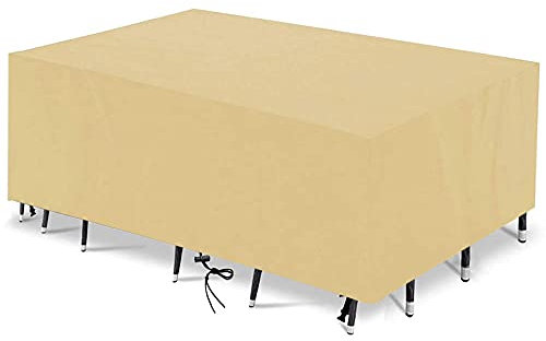 YANWE Abdeckung für Gartenmöbel,280x160x90cm(110.2x63.0x35.4in) Rattan Möbelbezug 420D Oxford wasserdichte Anti-UV Staubfest Sitzgruppe Möbelsets Schutzhülle,​für Gartentische Terrassenmöbel，Beige