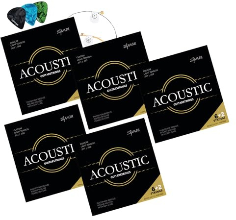 Corde Shaman per Chitarra Western - Set da 5 corde in acciaio premium per chitarra acustica - Set 6+2 corde incluse 3 plettro, corda G e corda E extra alta