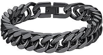 Richsteel Armband Herren Edelstahl Silber/Gold/Schwarz 6/8/12/17mm Breit 19/21/23cm Länge Cuban Gliederarmband Armreif Männer Hip Hop Rapper mit Geschenkebox für Valentinstag Geburtstag