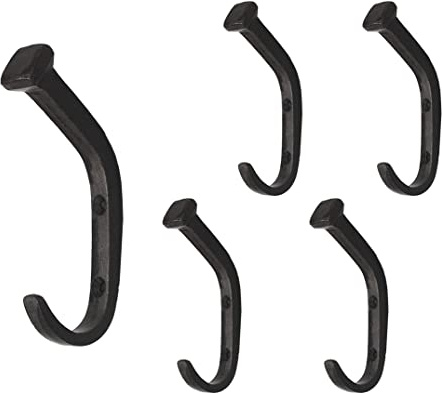 5 Wandhaken Garderobenhaken Kleiderhaken mit Schrauben, Gusseisen klar lackiert (Dunkelgrau), vintage antik Haken