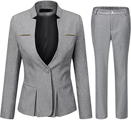 Yynuda - Completo tailleur da donna, 2 pezzi, Slim Fit, Giacca a bottone unico, con gonna o pantalone, da ufficio