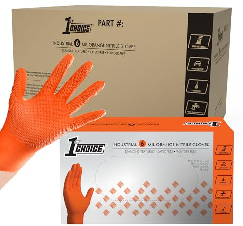 1st Choice Guanti monouso in nitrile arancione, struttura a rombo rialzata, 1000 pezzi, taglia L, non lattice, per uso alimentare, pulizia auto