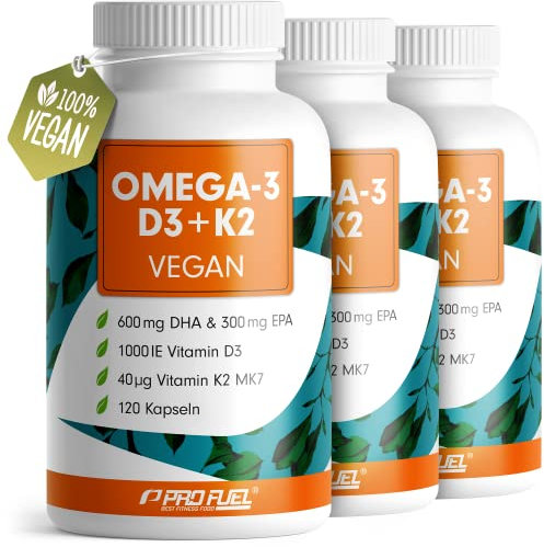 Omega-3 vegan + D3 & K2 (360x), 1100mg Algenöl mit 600mg DHA & 300mg EPA + 1000 IE Vitamin D3 + 40 µg Vitamin K2 - O3 D3 K2 vegan Essentials - Omega-3 Kapseln hochdosiert, bioverfügbar & laborgeprüft
