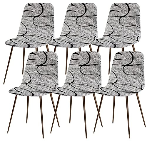 Lydevo Stuhlhussen 6er Esszimmer Strech Stuhlhussen für Esszimmerstühle Universal Waschbar Bezug Stuhlhussen Skandinavisch Stuhlüberzug für Küchenstühle Hotel Bankett,Graue Blume