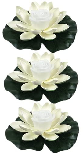 Yeehliny 18cm Lotus Laterne, Wasserdichte LED Garten Pool Licht, Schwimmende Laterne, Künstliche Lotusblüten Seerosen Licht Wasserlaterne für Garten Teich Terrasse (3 Stück/G)