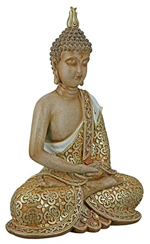GILDE Deko Figur Skulptur Buddha - sitzend - Dekoration Wohnzimmer - Farben: Braun Gold - Höhe 29 cm